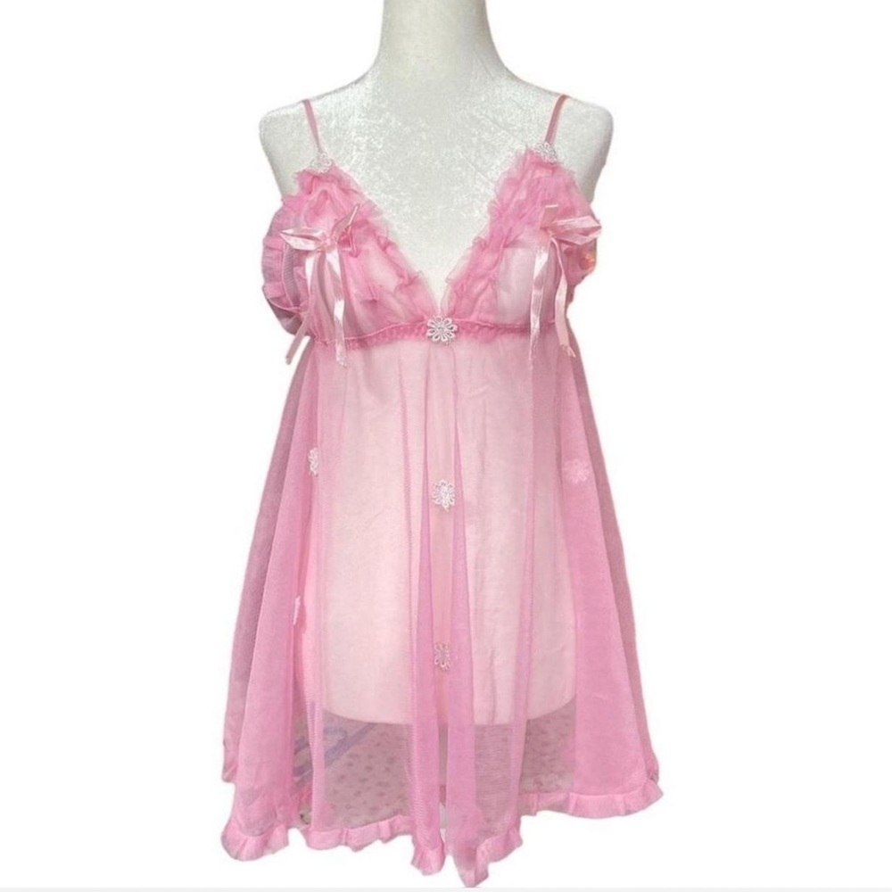 VINTAGE Baby Pink Princess Bow Babydoll Mini Dress